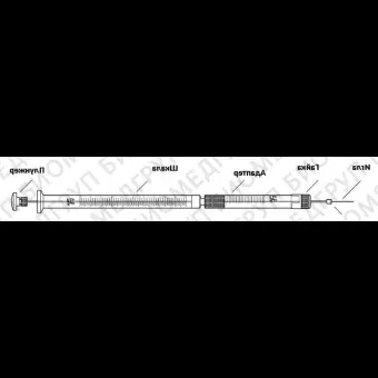 Шприц нейронный 5 мкл, тип иглы 33/20/3, Neuros 75 RN, Hamilton, 6546002