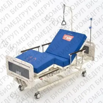 Функциональная медицинская кровать с механическими регулировками пластикового ложа и металлическими боковыми ограждениями